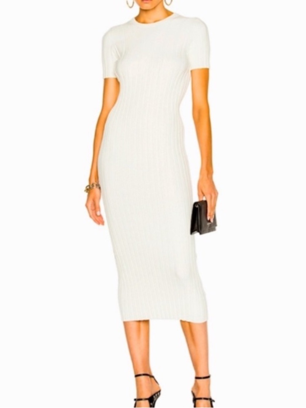 Helmut Lang Ribbed White Cap Sleeve Bodycon Midi Maxi Dress Size XS Summer